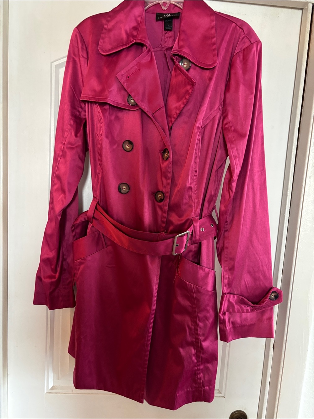 Express Fuchsia Satin Trench Coat with Belt